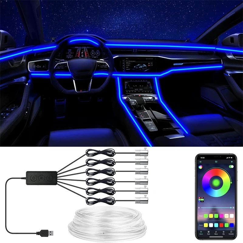 Led Ambient Interior Car Lights App Control - Гибкие EL-проводные фонари с управлением через