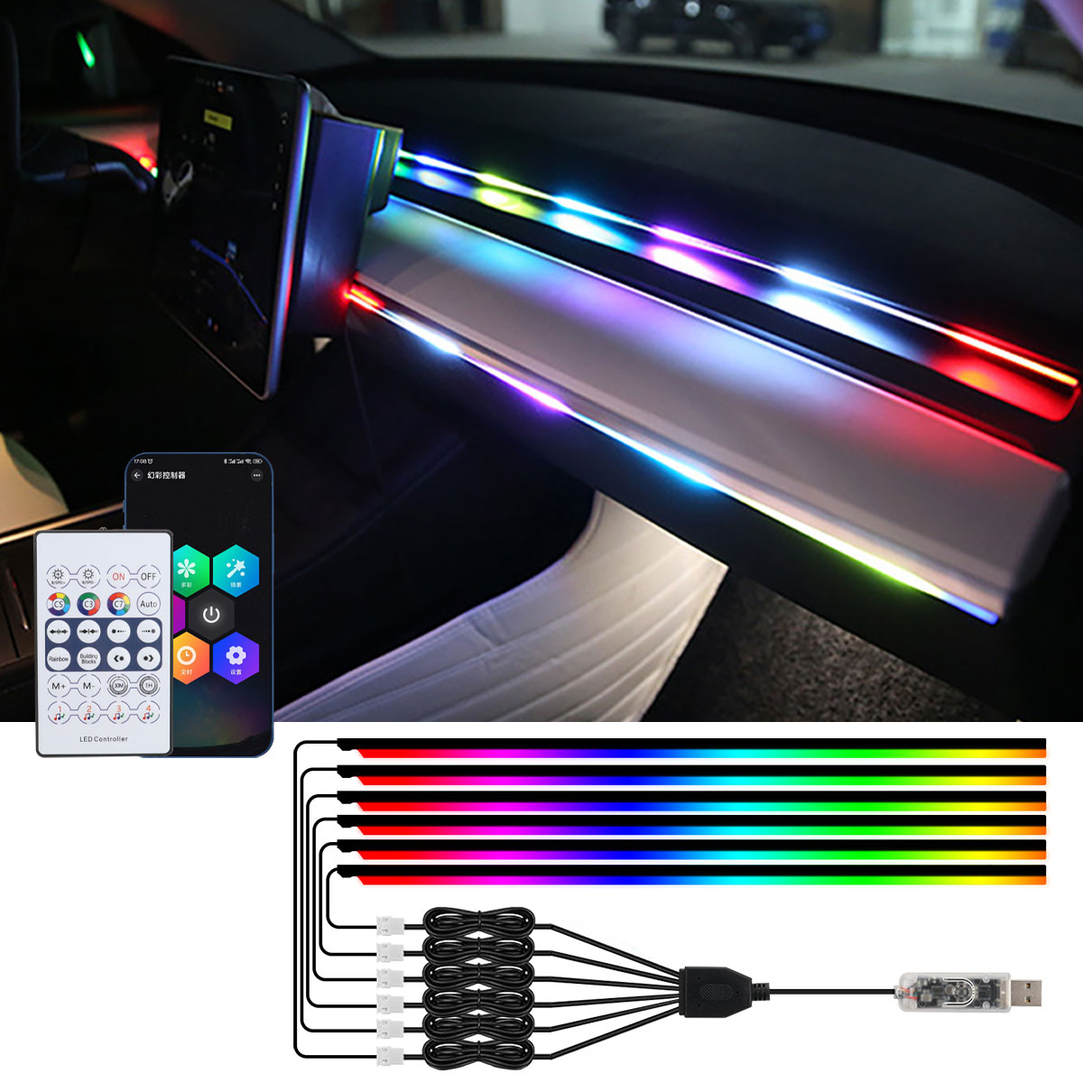 Led Ambient Interior Car Lights App Control - 6/10 в 1, автомобильные светодиодные окружающие