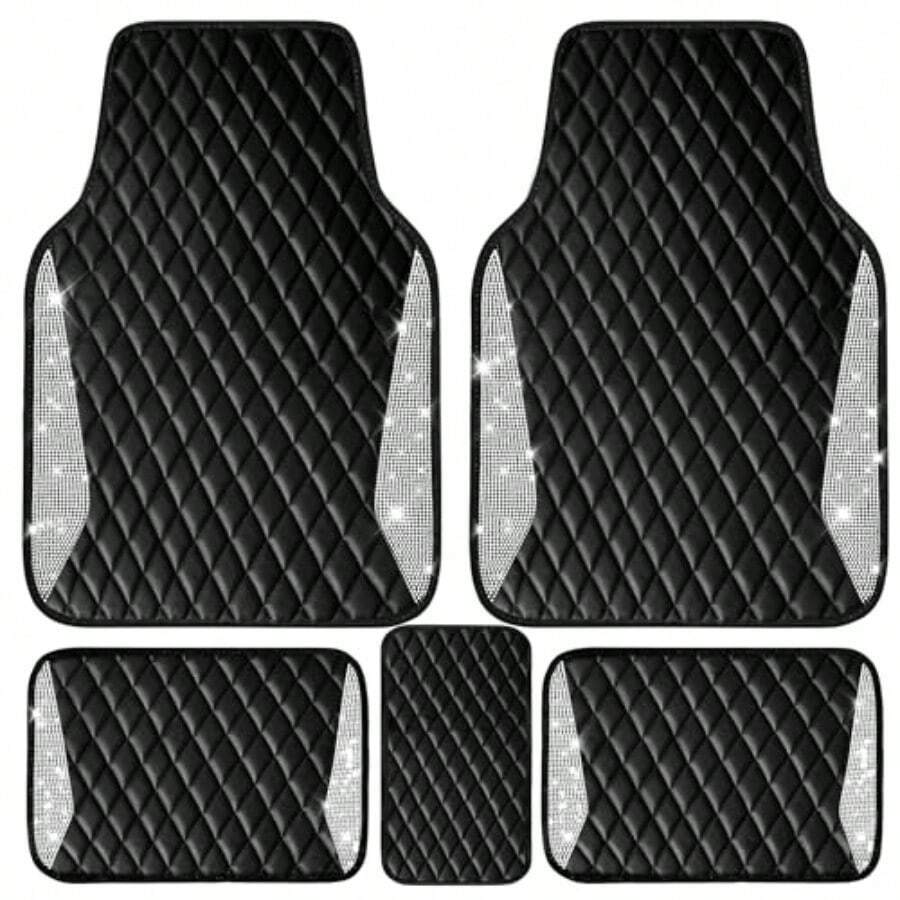 Car Floor Mats Universal Waterproof Leather - Кожаные автомобильные коврики с блестящими стразами,