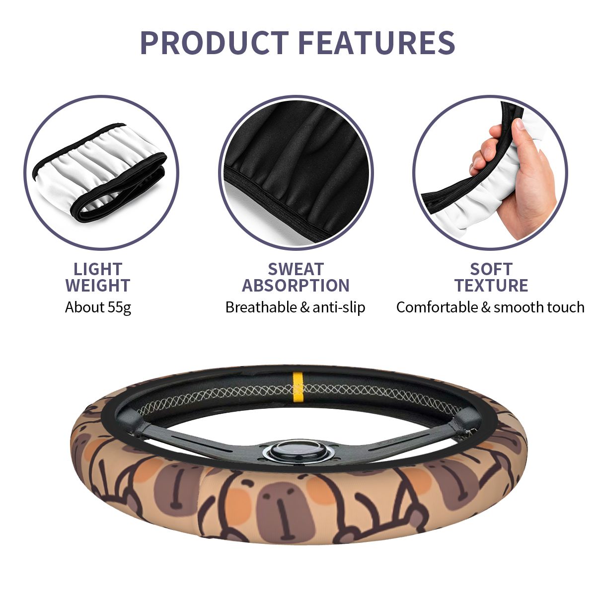 Kawaii аниме капибара автомоби – обзор и цена Car Steering Wheel Cover Anti Slip Breathable