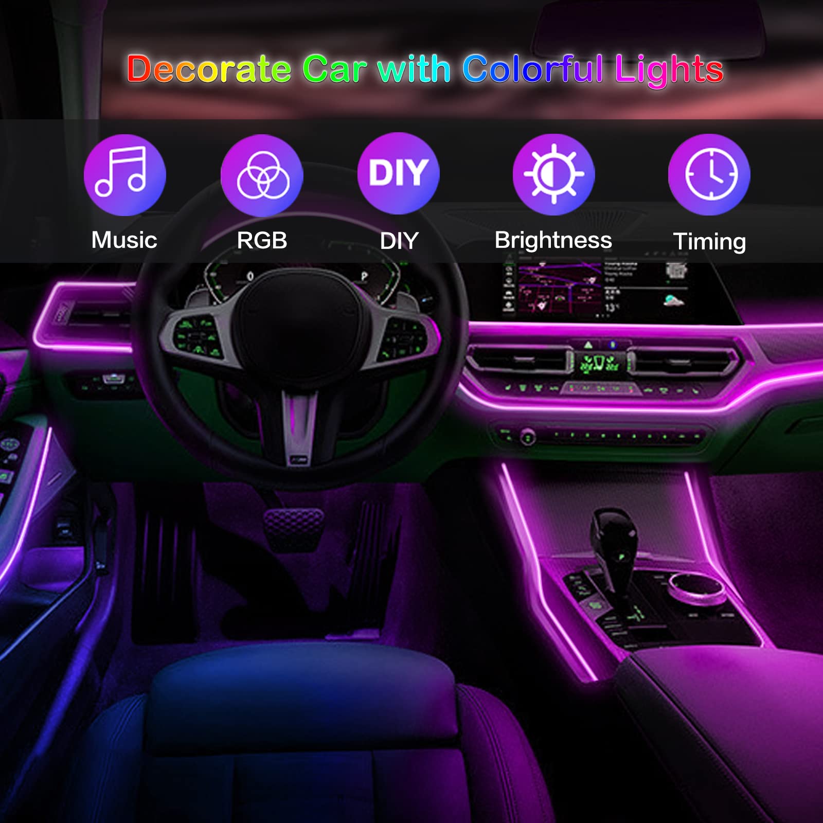 Светодиодная лента RGB для сал – обзор и цена Led Ambient Interior Car Lights App Control