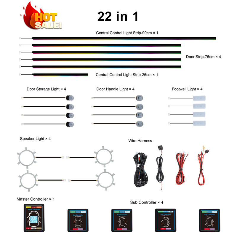 22 в 1 Dream Color RGB динамич – обзор и цена Led Ambient Interior Car Lights App Control