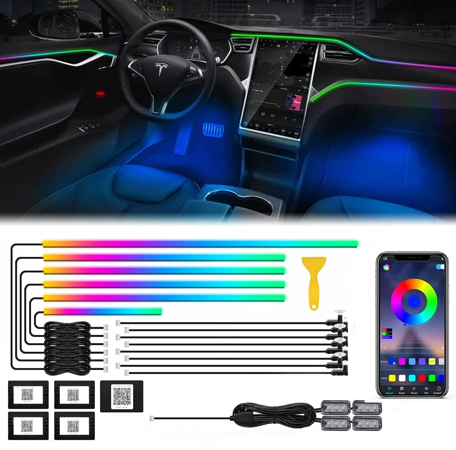 Неоновое украшение для салона  – обзор и цена Led Ambient Interior Car Lights App Control